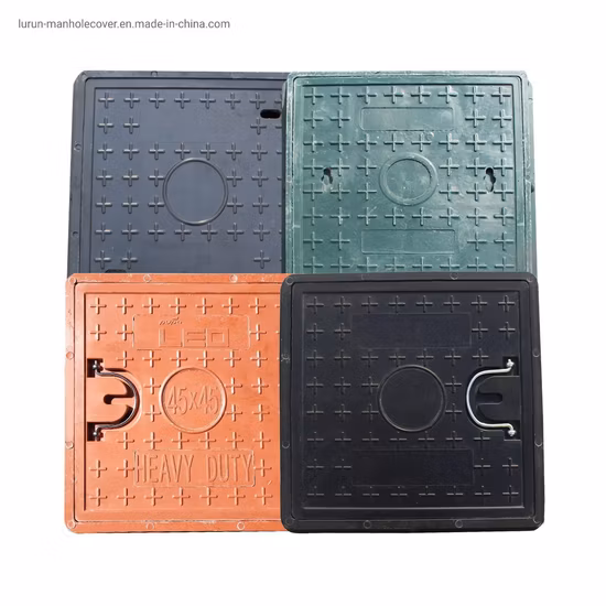 Fábrica na China com marcação CE/ISO En124 Dúctil D400 SMC/BMC com dobradiças quadradas de fibra de vidro/plástico/preço de tampa de bueiro composto de PRFV para resina